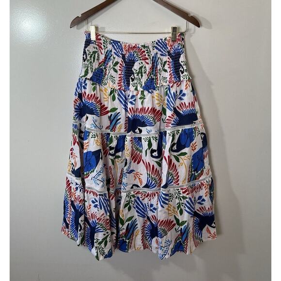 House of Harlow 1960 Womens Linen Midi Skirt Size S Multicolor Tropical Smocked - Picture 2 of 7